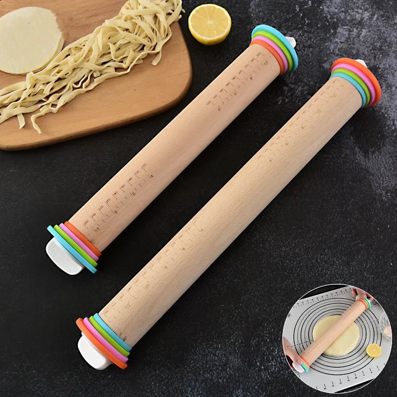 Rouleau à pâtisserie en bois réglable avec anneaux amovibles
